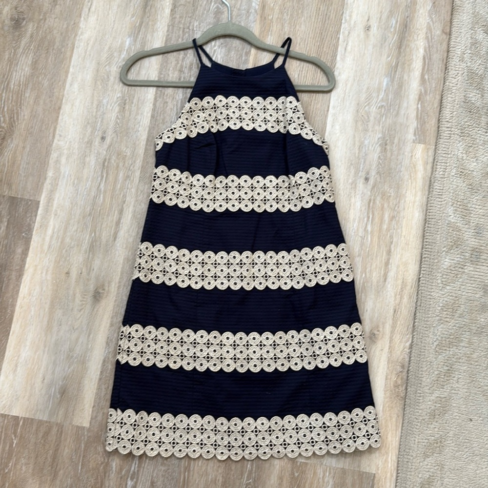 Lily Pulitzer navy and gold dress! Like new!